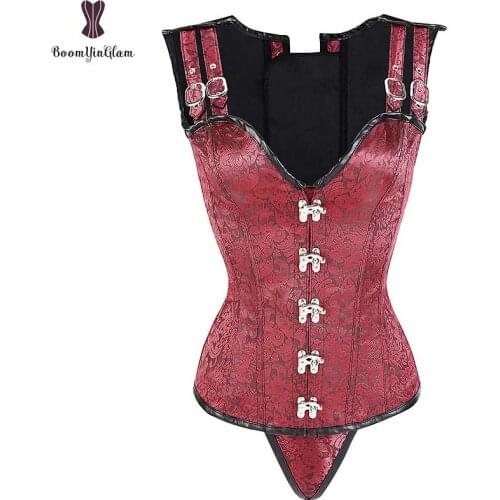Steampunk Corset Spiral Steel Boned Korsett For Women Sexy Red Black Jacket Gothic Gorset Jacquard Floral Waist Slimming Bustier