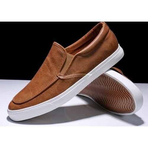 New Men Shoes Spring Summer Casual PU Leather Flat Shoes Slip-On Low Top White Male Sneakers Tenis Masculino Adulto Shoes