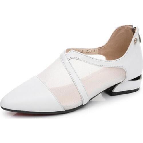 2020 Summer Pointed Breathable Mesh Genuine Leather Sandals Fashion Casual Sandals Wear-resistant Low-heel Sandals Women Sandals