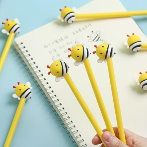 2pcs Mini HoneyBee Pen Ballpoint Black Color Gel Ink Roller Ball Pens for Writing Cute Yellow Honey Bee gift Office School F983