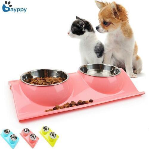 Pet Dog Stainless Steel Bowl Non-toxic Combo Water Food Storage Cat Feeder For Pet Dog Cat Puppy Food Bowl Water Dish 3 Colors