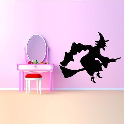 Witch Cartoon Poster Wall Stickers for Nursery Kids Room Removable Wall Decals Halloween Wallpaper Home Sticker Art Decor L359