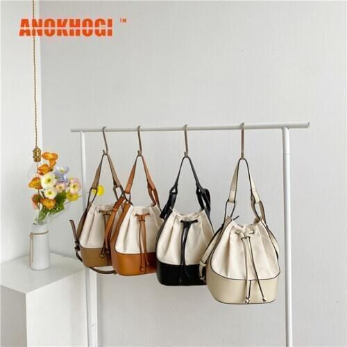 New Korean Fashion Shoulder Diagonal Bag High Quality Personality Stitching Canvas Portable Bucket Bag CJ364