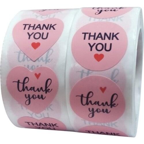 Novel Round Heart Cute Pink Thank You Stickers Seal Label 2 Styles/roll 500pcs for Scrapbooking Wedding Party Stationery Sticker