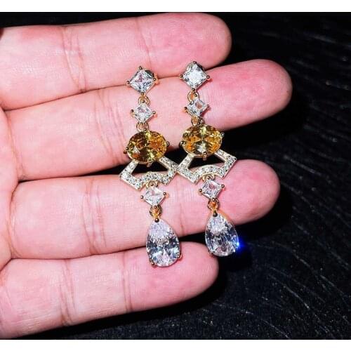 Charm Long Earrings Dangle Water Drop Cubic Zirconia Geometric Irregularity Luxury Gold Jewelry For Women Wedding Birthday Gift