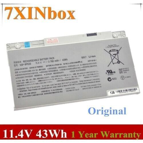 7XINbox 11.4V 43wh Original Laptop Battery VGP-BPS33 BPS33 For Sony SVT-14 SVT-15 T14 T15 Touchscreen Ultrabooks VGPBPS33