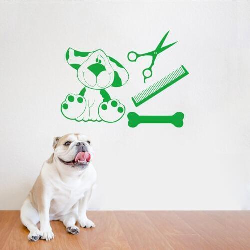 Pet Grooming Salon Wall Sticker Vinyl Carving Removable Decal Poster Dog Shop Comb Bone Mural House Decoration Painting DW0102