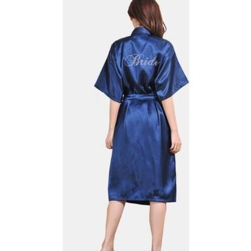 RBB S-3XL Long Style Rhinestone Letter Bride Bridesmaid Morning Robes Bridal Party Gifts Bathrobe Dressing Gowns For Women