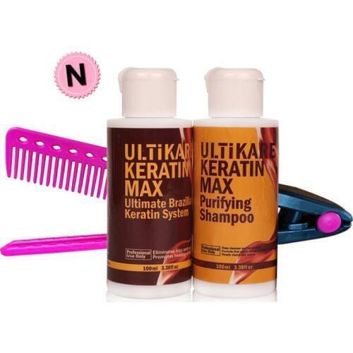 Cheapest Professional Set 100ml Keratin Hair Treatment Straighten Damaged Hair+100ml Purifying Shampoo with Small Free Red Comb