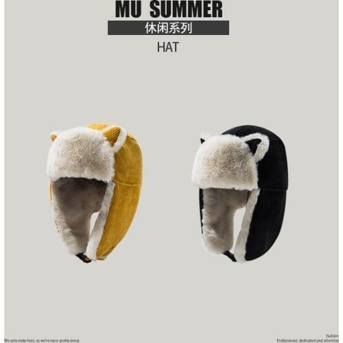 2020 Hot Selling Corduroy Winter Bomber Hat For Kids Faux Fur Russian Hat Thicken Warm cap with ear flaps for Girls Boys