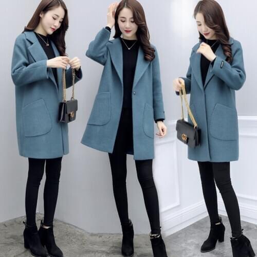 Woolen Coat Women Mid-length 2020 Womens Korean Spring Hepburn Style Outwear Small Suit Wool Coat Female Overcoat Mujer A738