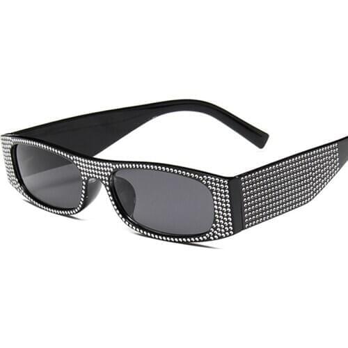 Vintage Imitation Diamond Sunglasses Women Small Frame Mirror Sun Glasses Female Fashion Brand Designer Retro Black Oculos