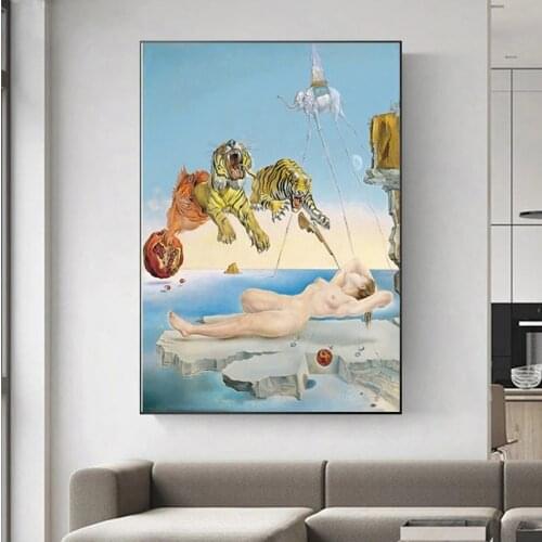 Modern Salvador Dali Tiger Naked Woman Canvas Painting Abstract Posters and Print Wall Art Picture for Living Room Cuadros Decor
