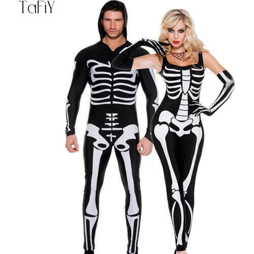 TaFiY Halloween Costume For men women Fancy Cosplay Sugar Skull Adult mens Halloween Catsuit Costume Jumpsuit Ghost Role-Playing