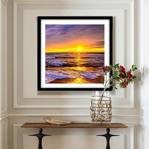 Home Decoration Embroidery Pattern 5D DIY Full Drill Diamond Painting Sunset Seaside Cross Stitch Mosaic Needlework