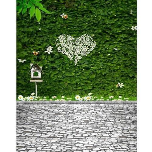 Vinyl Backdrop for Photography 200x300cm Green Wall White Heart Grey Brick Floor Photo Background Wedding Photo Booth Props