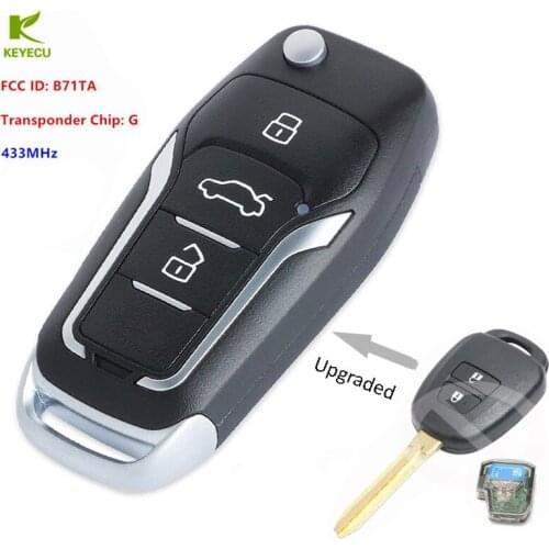 KEYECU Replacement New Upgraded Flip Remote Fob Uncut Ignition Car Key 433MHz With G Chip for 2012-2014 Toyota Yaris FCC: B71TA