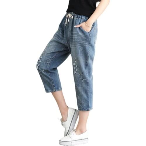 Straight Women Jeans 2020 Summer New High Waist Knee-Length Slim All Match Casual Female Jeans Top Quality