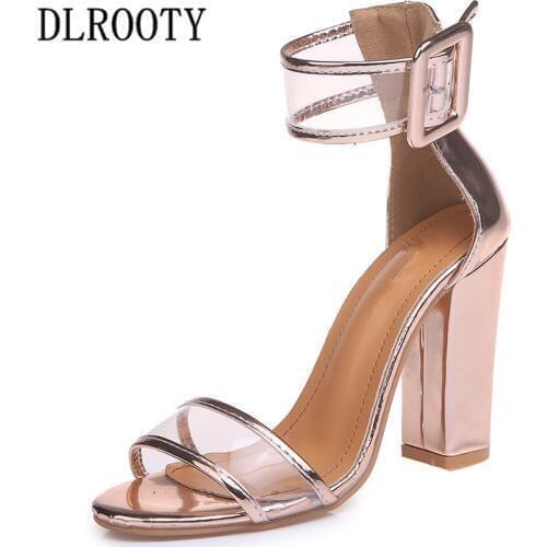 Woman Sandals Shoes 2018 Summer Style Pumps High Heels Peep Toe Buckle Strap Fashion Hollow Solid Comfortable Plus Size 34-43