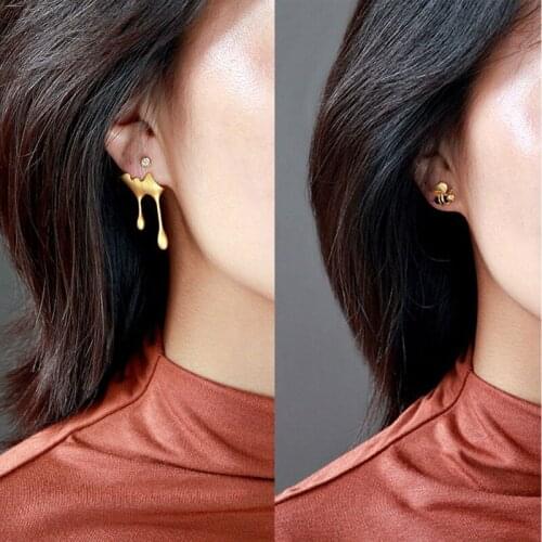 1 Pair Handmade Fine Jewelry 18K Gold Bee And Honey Drops Asymmetrical Stud Earrings For Women 925 Silver Jewelry Gifts