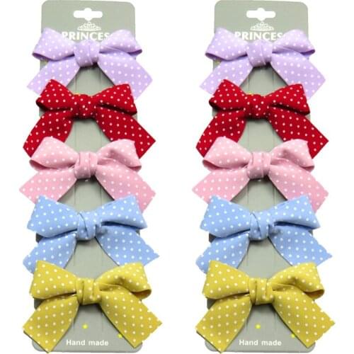 10PCS/2Cards Lovely Dots Point Girls Clips Bows Child Tie Knot Creativity Handmade Hairpins Fashion Hair Accessories For Kids