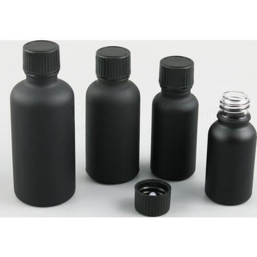 12 x Refillable Matt Black Glass Essential Oil Bottle With Black Phenolic Cone Lined Caps 5ml 10ml 15ml 20ml 30ml 50ml 100ml