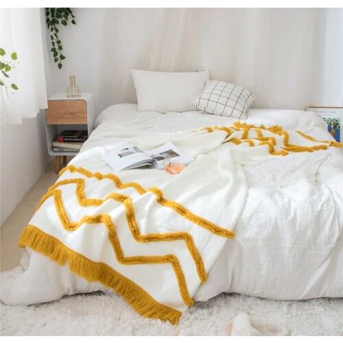 2021 Acrylic Geometric Knitted Portable Blanket With Tassels Bedspread Bed Covers Mat Home Textiles Almofadas Thicken Towels
