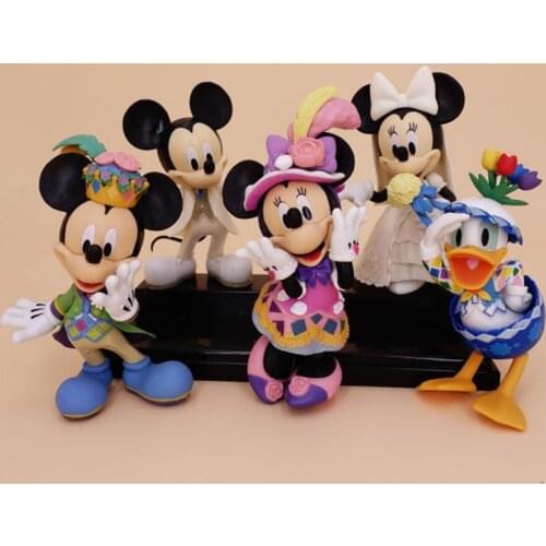 Disney Anime Mickey Mouse Minne Couple Decoration Wedding Scene Easter Day Donald Duck 5Pcs Figure Model Girls Holiday Gift