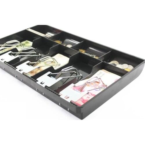 9 Grids Black Plastic Coin Money Storage Box Bill Cash Tray Organizer With 5 Removable Metal Clips C5AE