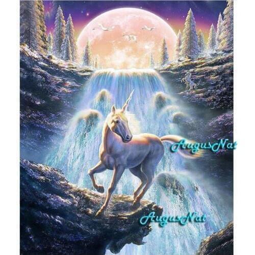 Unicorn 5d diy diamond painting full square drill waterfall diamond dotz animals wall decal landscape wall art diamond drawing