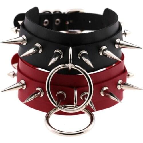Big O-Round Punk Rock Gothic Chokers Women Men Leather Silver Spike Rivet Stud Collar Choker Necklace Statement Jewelry