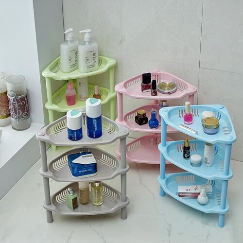 Eco-feiendly Colorful bathroom racks aircraft finishing three square plastic storage rack kitchen bathroom toilet