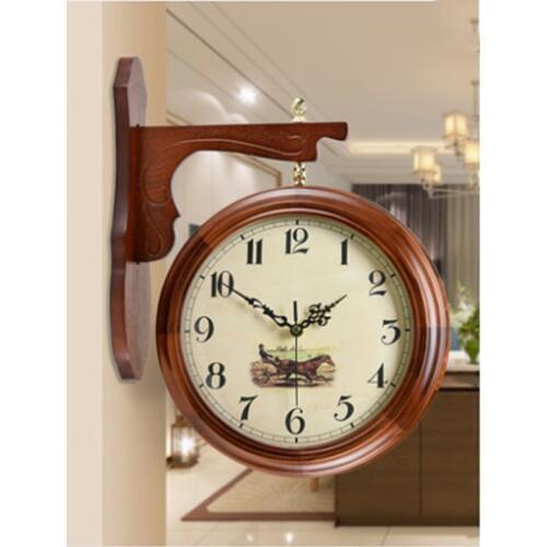 European Double-sided Wall Clock Ancient Creative Large Fashion Living Room Clock Modern Silent Household Quartz Clock