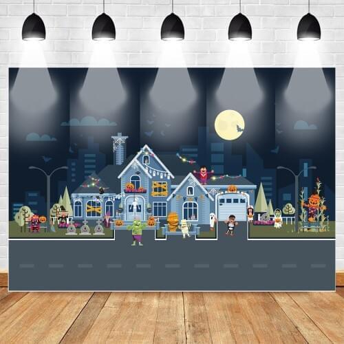 NeoBack Halloween Party Backdrop Pumpkin Lantern Ghost Night Moon Buildings Photo Background Kids Children Backdrops for Photo