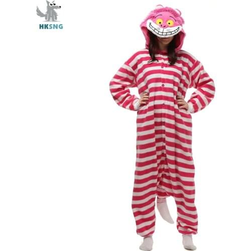 HKSNG Adult Animal Flannel Cheshire Cat Onesie Kigurumi Pajamas Cartoon Cheese Costumes Jumpsuits Christmas Gift