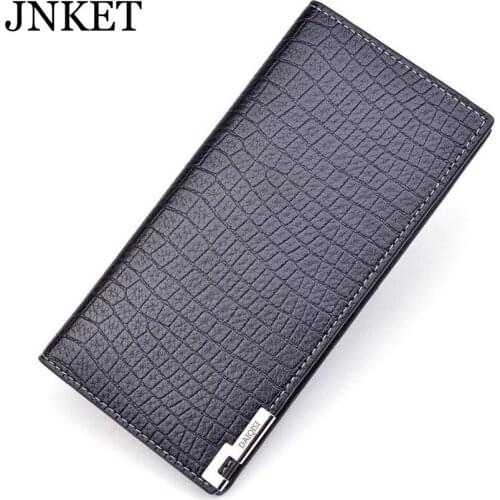JNKET New Fashion Mens PU Leather Long Wallet Crocodile Pattern Wallet Three Folded Billfold Bank/ID Card Holder Wallet