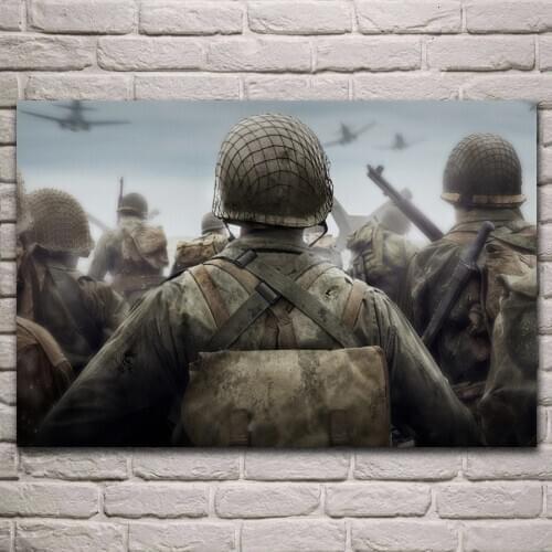 Soldier back going to battle peace mood ww2 artwork living room decoration home art decor wood frame fabric poster KJ857