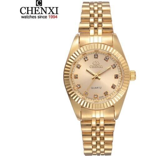 CHENXI Brand Top Luxury Ladies Gold Watch Women Golden Clock Female Women Dress Rhinestone Quartz Waterproof Watches Feminine