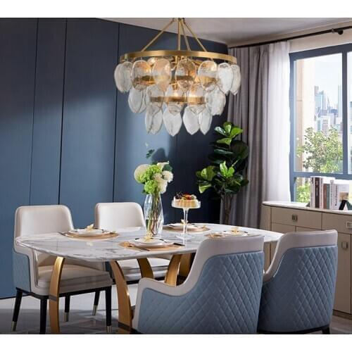 All copper chandelier American light luxury post-modern high-end dining room bedroom light water pattern glass lamps