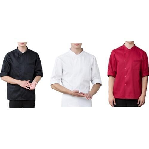 Fashion Hotel Restaurant Kitchen 3/4 Sleeve Chef Coat Jacket Cook Wear XXXL