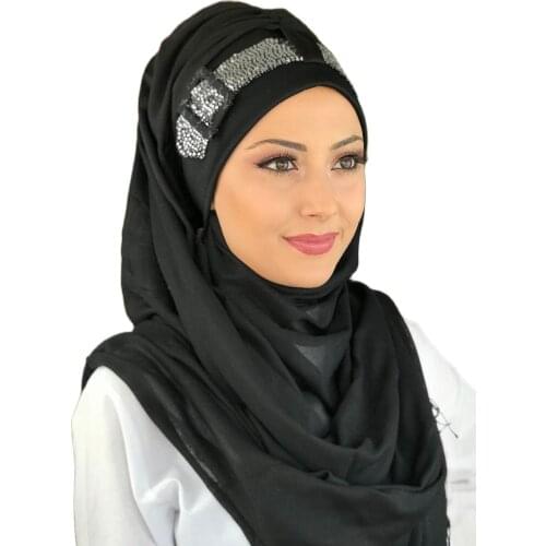 New Fashion Hijab Women Muslim Hijab 2021 Islamic Hijab Scarf Hat Scarf Black Instant Shawl
