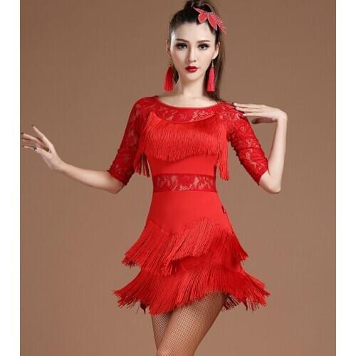 Latin Dance Tassel Dress Training Female Adult Summer Ballroom Tango cha cha Rumba Costume
