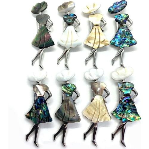 Natural Abalone Shell Human Shape Pendant Colorful Charm Brooch Leather Cord Ladies Necklace Pendant Handmade DIY Jewelry