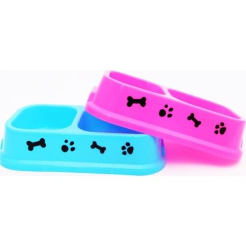 Dog Double Food Bowl Cute Plastic Pet Feeding Bowl Dog Food Water Bowl Dual Pet Bowl Dog Feeder Dish Bowl Legendog