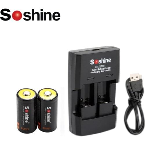 2pcs Soshine 16340 RCR123 LiFePO4 battery 3V 600mAh Rechargeable protected batteries with battery box