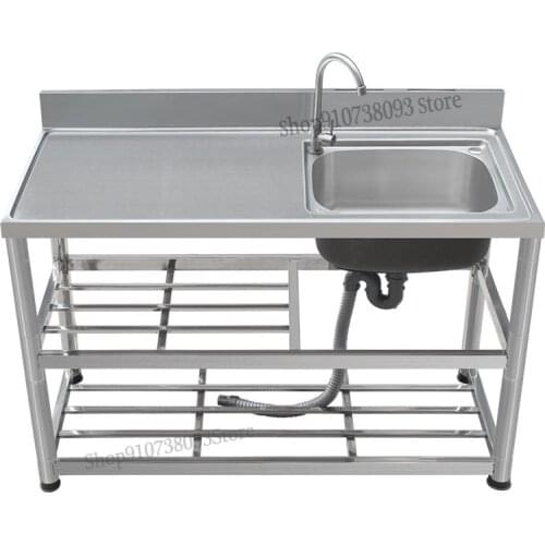 Stainless Steel Sink Table Top Integrated Vegetable Washing Basin With Bracket Working Table Wash Basin Single Trough Bowl Sink