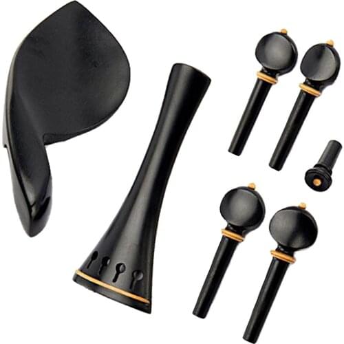Tooyful 4/4 Violin Parts Ebony Wood Chinrest & Tailpiece & Endpin & Tuning Pegs Set