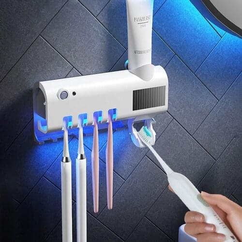 Solar Energy UV Toothbrush Holder Sterilizer Bathroom Automatic Toothpaste Tube Dispenser Squeezer Toothbrush Storage USB Charge
