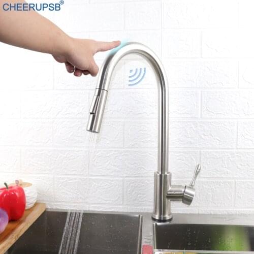 Kitchen Sink Smart Sensor Faucet Hot Cold Water Mixer Touch Crane Deck Mount Single Hole Tap Kitchen Pull Down Touch Faucets Tap