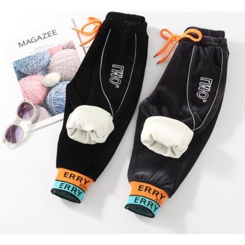 Little kids winter warm pants 1-7T baby boys spirng autumn fleece velvet inside thickening full length trousers toddler pants